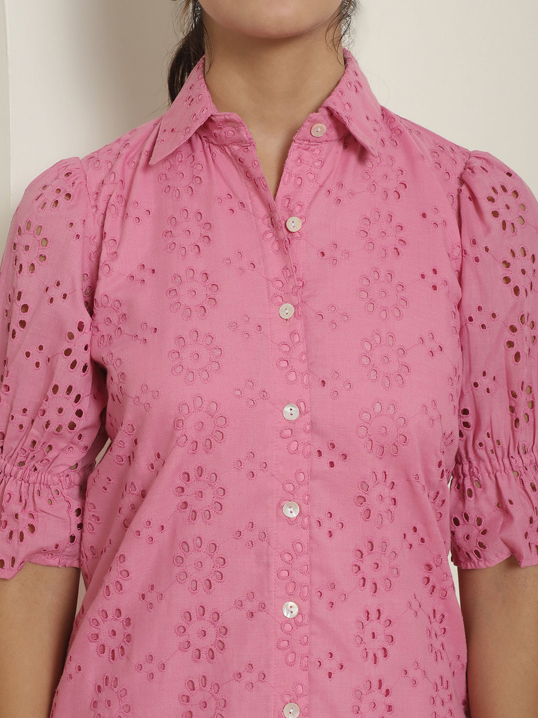 Indian Needle Women's Embroidered Cotton Dress - Pink - Distacart