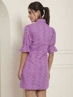 Thumbnail for Indian Needle Women's Embroidered Cotton Dress - Purple - Distacart