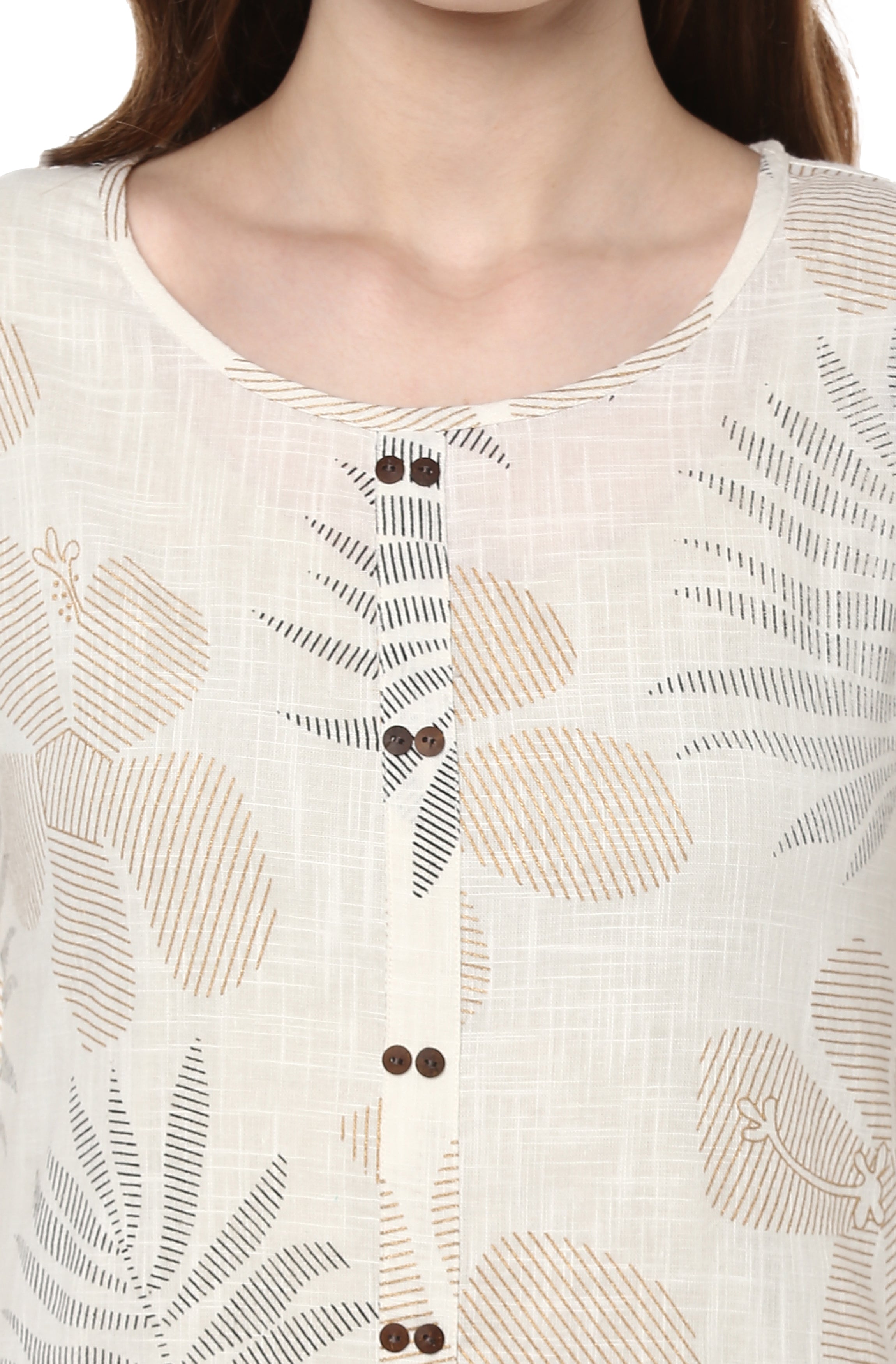 Janasya Off White Cotton Foil Print Straight kurta - Distacart