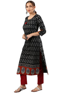 Thumbnail for Janasya Black Cotton Ikat Straight kurta