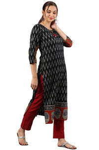 Thumbnail for Janasya Black Cotton Ikat Straight kurta