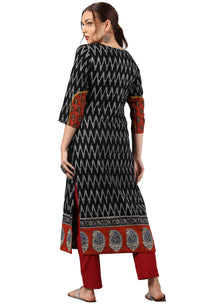 Thumbnail for Janasya Black Cotton Ikat Straight kurta