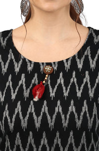 Thumbnail for Janasya Black Cotton Ikat Straight kurta