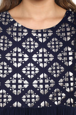 Thumbnail for Janasya Dark Blue Poly Crepe Foil Print Flared kurta - Distacart