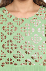 Thumbnail for Janasya Light Green Poly Crepe Gold Print Flared kurta - Distacart