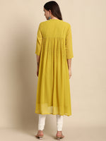 Thumbnail for Janasya Mustard Poly Chiffon Self Design Frontslit Kurta
