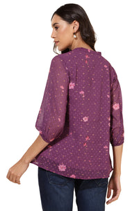 Thumbnail for Janasya Purple Dobby Georgette Floral Print Casual A-Line Top