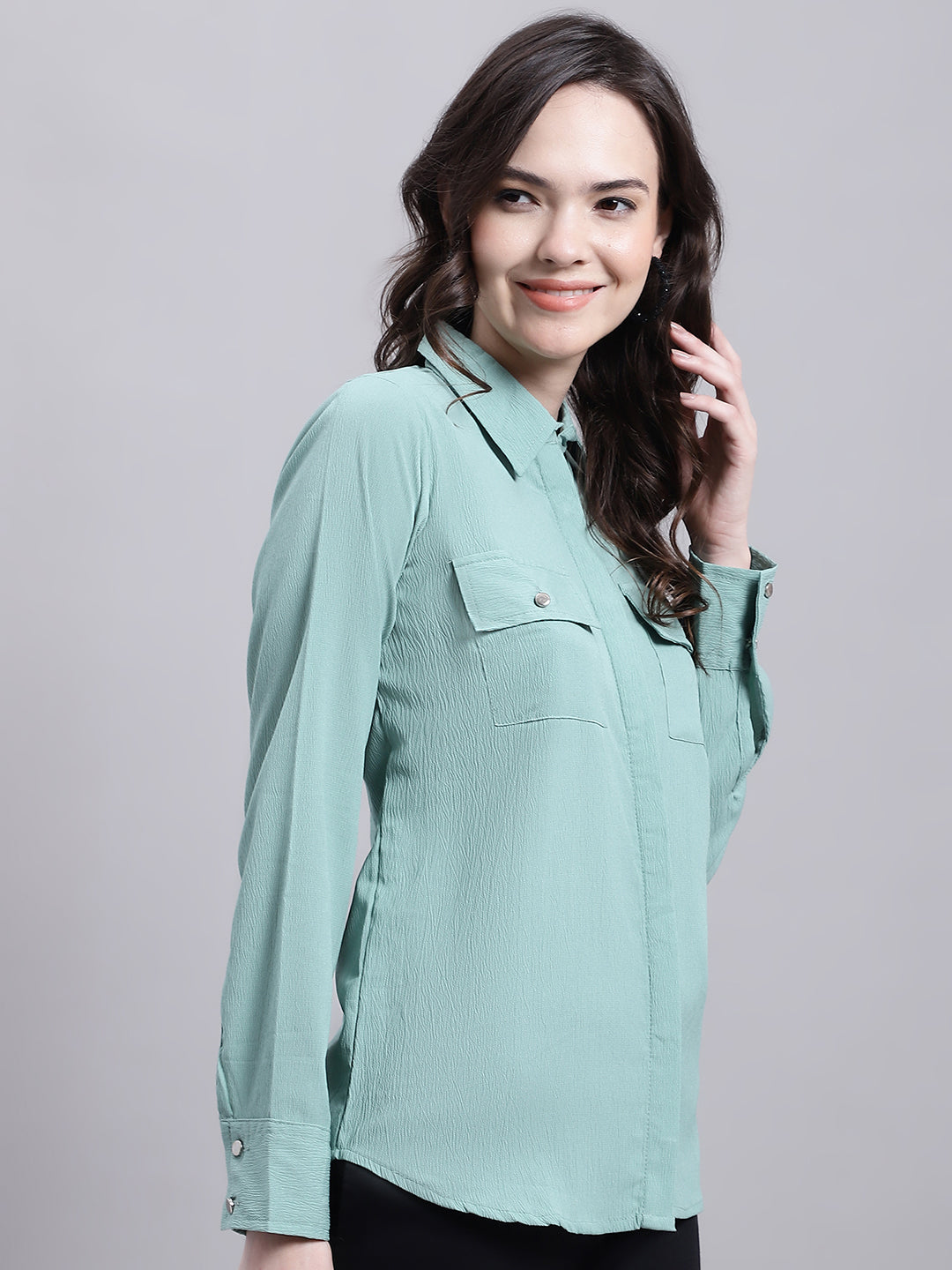 Jainish Women's Green Solid Shirt - Distacart