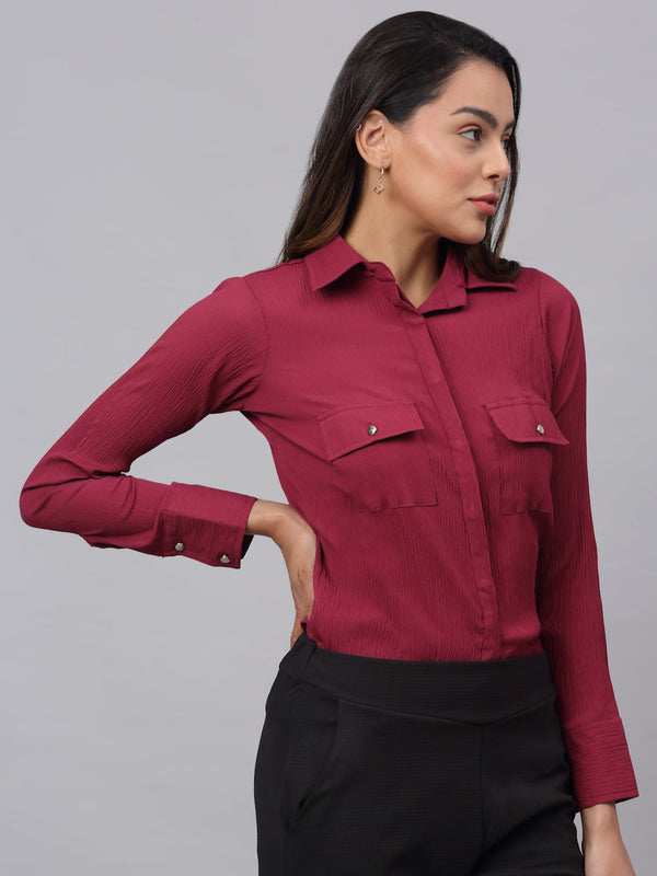 Jainish Women's Maroon Solid Shirt - Maroon - Distacart