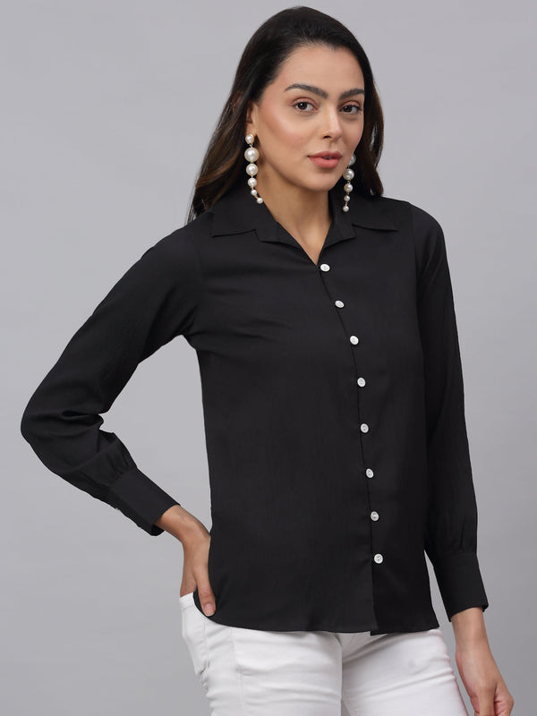 Jainish Women's Black Solid Shirt - Black - Distacart