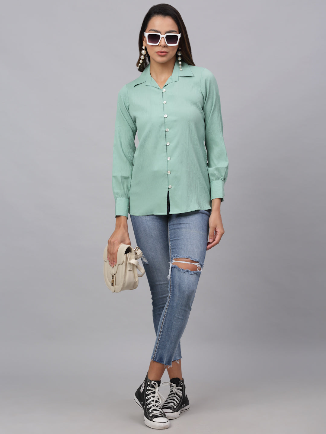 Jainish Women's Green Solid Shirt - Green - Distacart