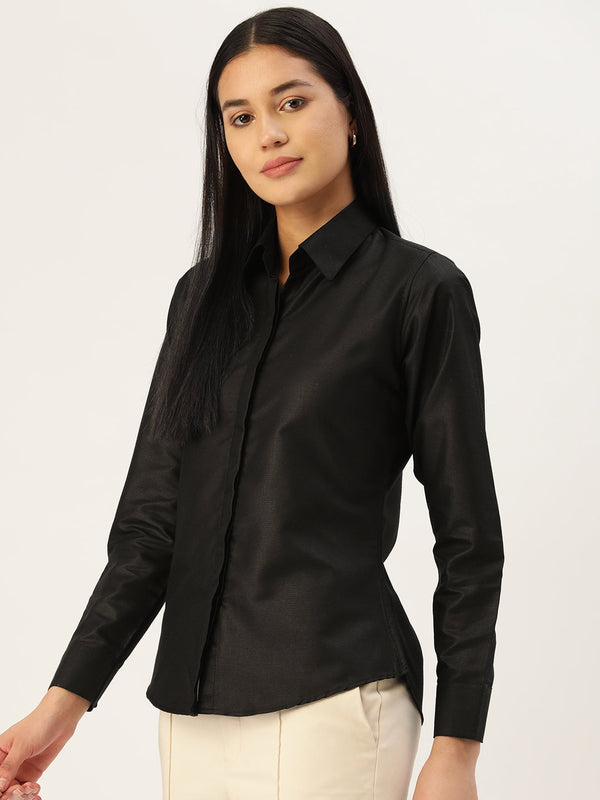 Jainish Women's Black Solid Shirt Style Top - Distacart