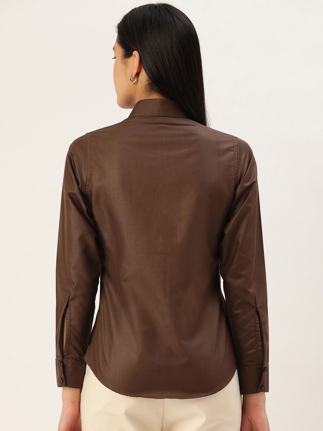 Jainish Women's Coffee Solid Shirt Style Top - Distacart