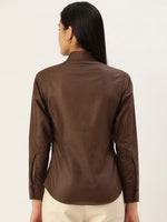 Thumbnail for Jainish Women's Coffee Solid Shirt Style Top - Distacart