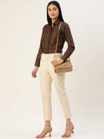 Thumbnail for Jainish Women's Coffee Solid Shirt Style Top - Distacart