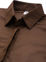 Thumbnail for Jainish Women's Coffee Solid Shirt Style Top - Distacart