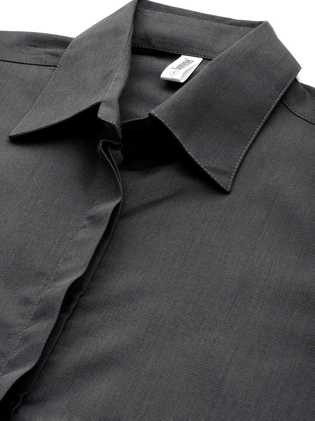 Jainish Women's Grey Solid Shirt Style Top - Distacart