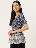 Thumbnail for Jainish Women's Chikankari Sequen Work Empire Top - Navy Blue - Distacart