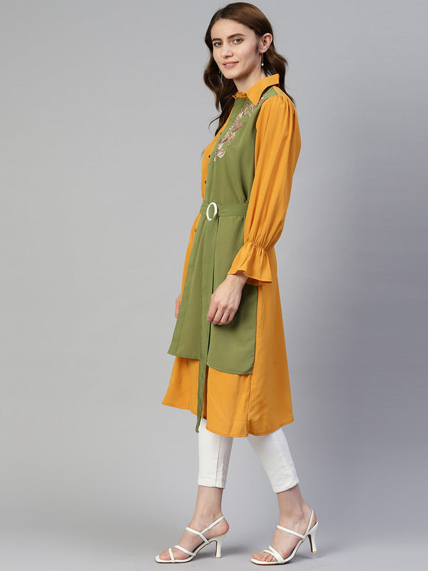 Jainish Women's Embroiderd Shirt Style Top - Yellow - Distacart