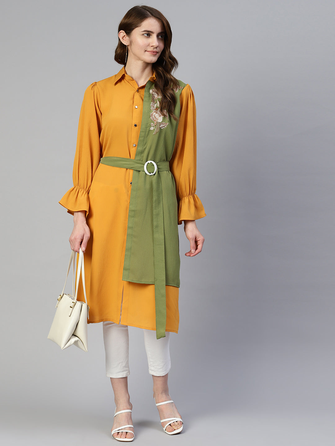 Jainish Women's Embroiderd Shirt Style Top - Yellow - Distacart