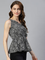 Thumbnail for Jainish Women's Printed crop top with frills - Black - Distacart