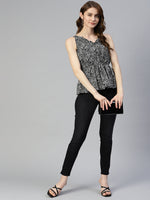 Thumbnail for Jainish Women's Printed crop top with frills - Black - Distacart