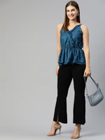 Thumbnail for Jainish Women's Printed crop top with frills - Blue - Distacart