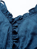 Thumbnail for Jainish Women's Printed crop top with frills - Blue - Distacart