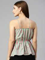 Thumbnail for Jainish Women's Printed crop top with frills - Green-Peach - Distacart