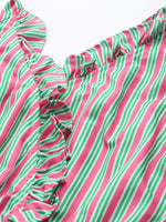 Thumbnail for Jainish Women's Printed crop top with frills - Green-Peach - Distacart