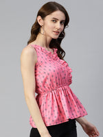 Thumbnail for Jainish Women's Printed crop top with frills - Peach - Distacart