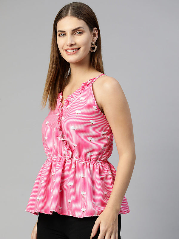 Jainish Women's Printed crop top with frills - Pink - Distacart