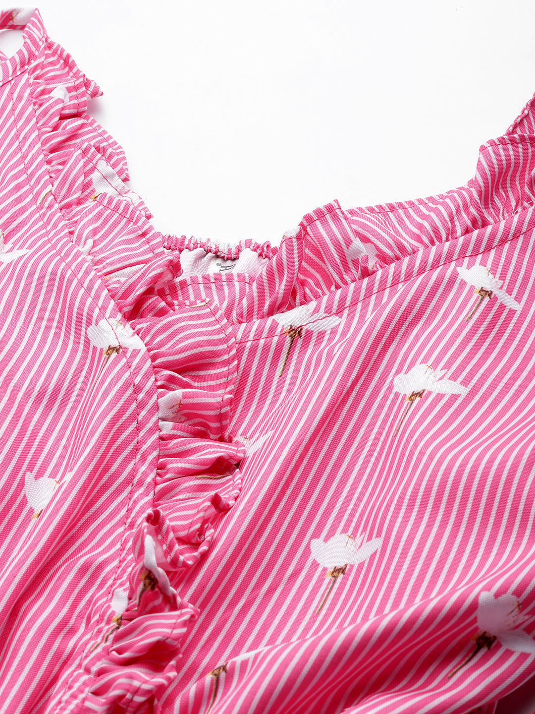 Jainish Women's Printed crop top with frills - Pink - Distacart