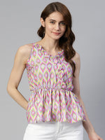 Thumbnail for Jainish Women's Printed crop top with frills - Purple - Distacart