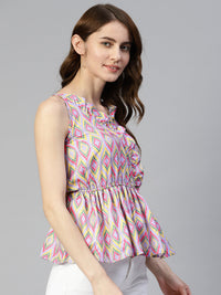 Thumbnail for Women Printed Crop Top With Frills Purple - Rasiya