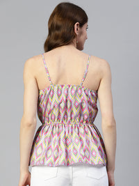 Thumbnail for Women Printed Crop Top With Frills Purple - Rasiya