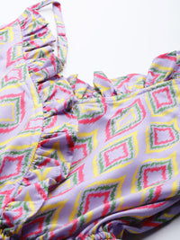 Thumbnail for Women Printed Crop Top With Frills Purple - Rasiya