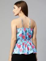 Thumbnail for Jainish Women's Printed crop top with frills - Sky Blue - Distacart