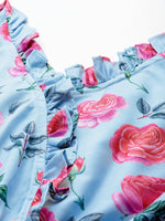 Thumbnail for Jainish Women's Printed crop top with frills - Sky Blue - Distacart