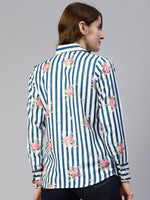 Thumbnail for Jainish Women's Striped Double Pocket Shirt Style Top - Blue - Distacart