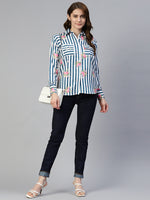Thumbnail for Jainish Women's Striped Double Pocket Shirt Style Top - Blue - Distacart