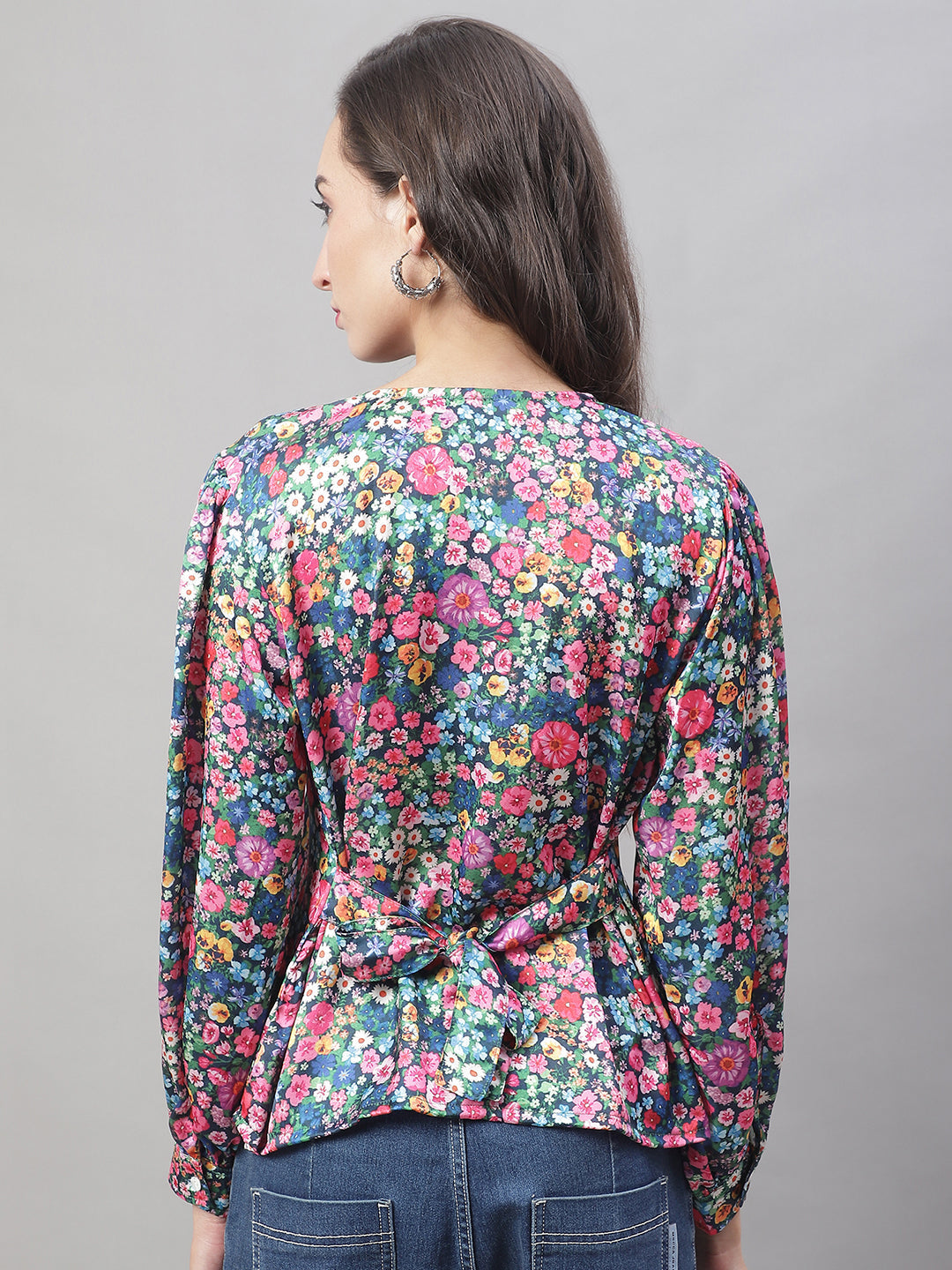 Jainish Women's Blue Printed Shirt Style Top - Distacart