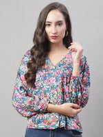 Thumbnail for Jainish Women's Blue Printed Shirt Style Top - Distacart