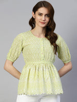 Thumbnail for Jainish Women's Chikankari Work Empire Top - Green - Distacart