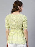 Thumbnail for Jainish Women's Chikankari Work Empire Top - Green - Distacart