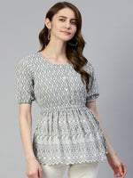 Thumbnail for Jainish Women's Chikankari Work Empire Top - Grey - Distacart