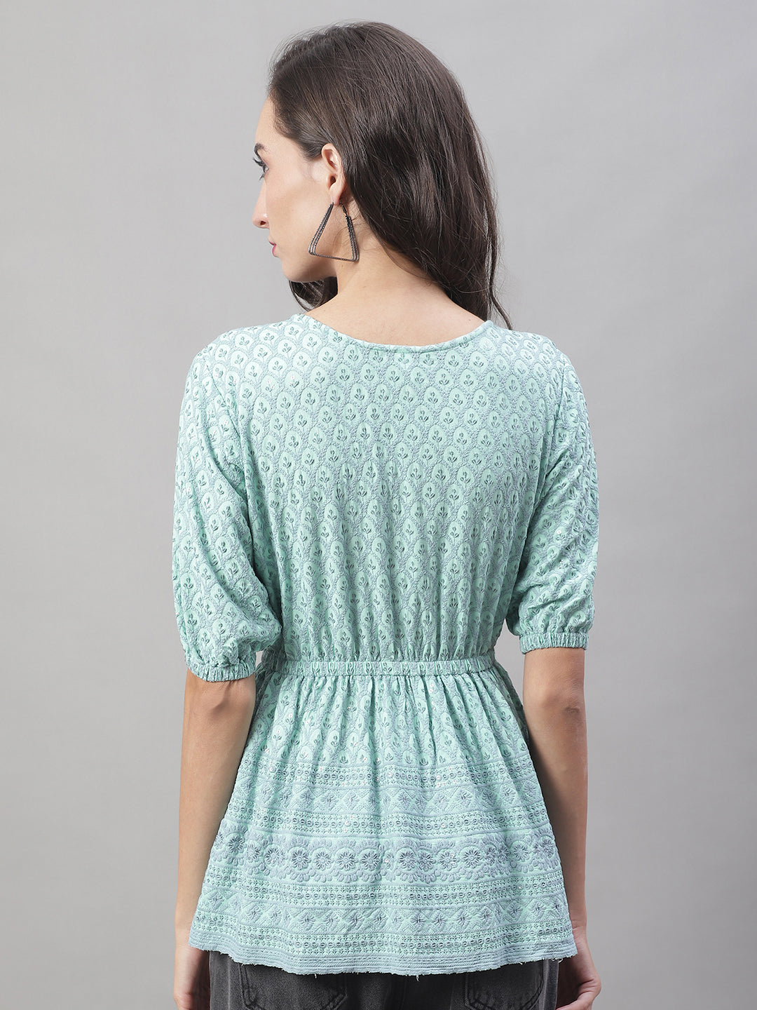 Jainish Women's WoChikankari Work Empire Top - Sky Blue - Distacart