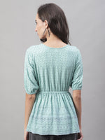 Thumbnail for Jainish Women's WoChikankari Work Empire Top - Sky Blue - Distacart