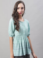 Thumbnail for Jainish Women's WoChikankari Work Empire Top - Sky Blue - Distacart