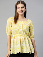 Thumbnail for Jainish Women's Chikankari Work Empire Top - Yellow - Distacart